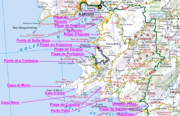 Carte des golfes d'Ajaccio et du Valinco