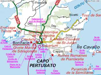 Carte des alentours de Bonifacio Carte des alentours de Bonifacio