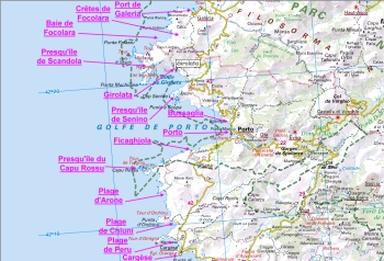 Carte des alentours du golfe de Porto