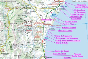 Carte du littoral de Solenzara à Aleria